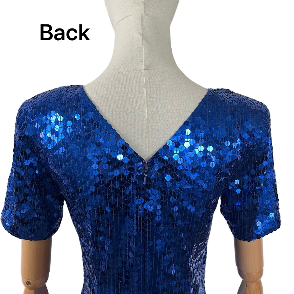 VTG Niteline Della Roufogali Sequin Dress Blue Evening Party Size 6 - Picture 10 of 12